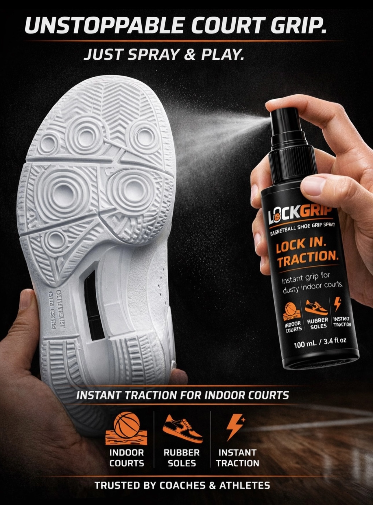 LockGrip basketball shoe grip spray bottle
