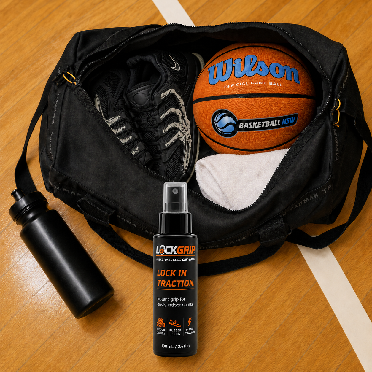 LockGrip basketball shoe grip spray bottle